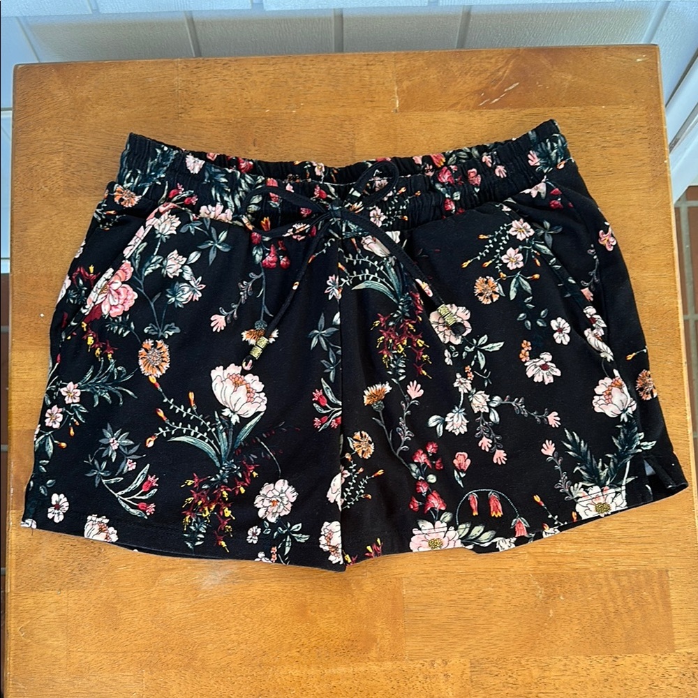 Pink Rose Black High Waist Shorts with Elegant Floral Design